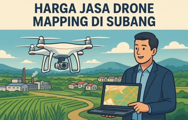 Harga Jasa Drone Mapping di Subang: Apa yang Perlu Anda Tahu Ilustrasi drone mapping di Subang dengan operator menunjukkan hasil peta digital, menggambarkan harga jasa drone mapping di Subang
